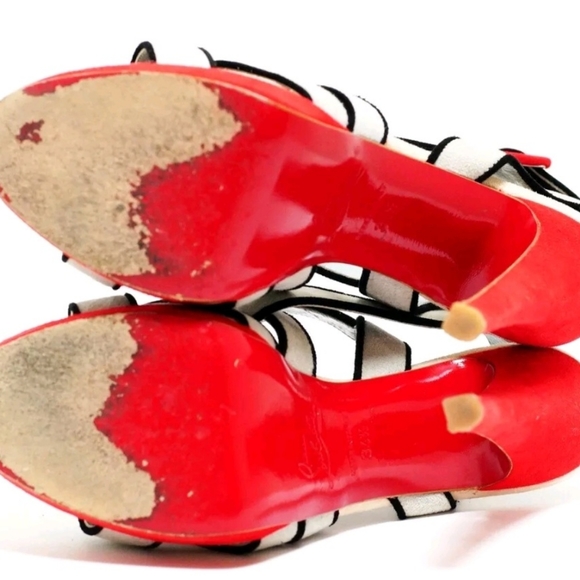 Auth CHRISTIAN LOUBOUTIN Light Gray Black Suede Womens Sandals EUR 34 1/2  US4.5 - Picture 4 of 7